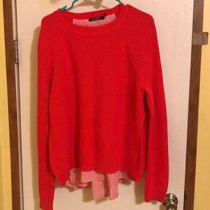 Ralph Lauren orange sweater, striped under shirt